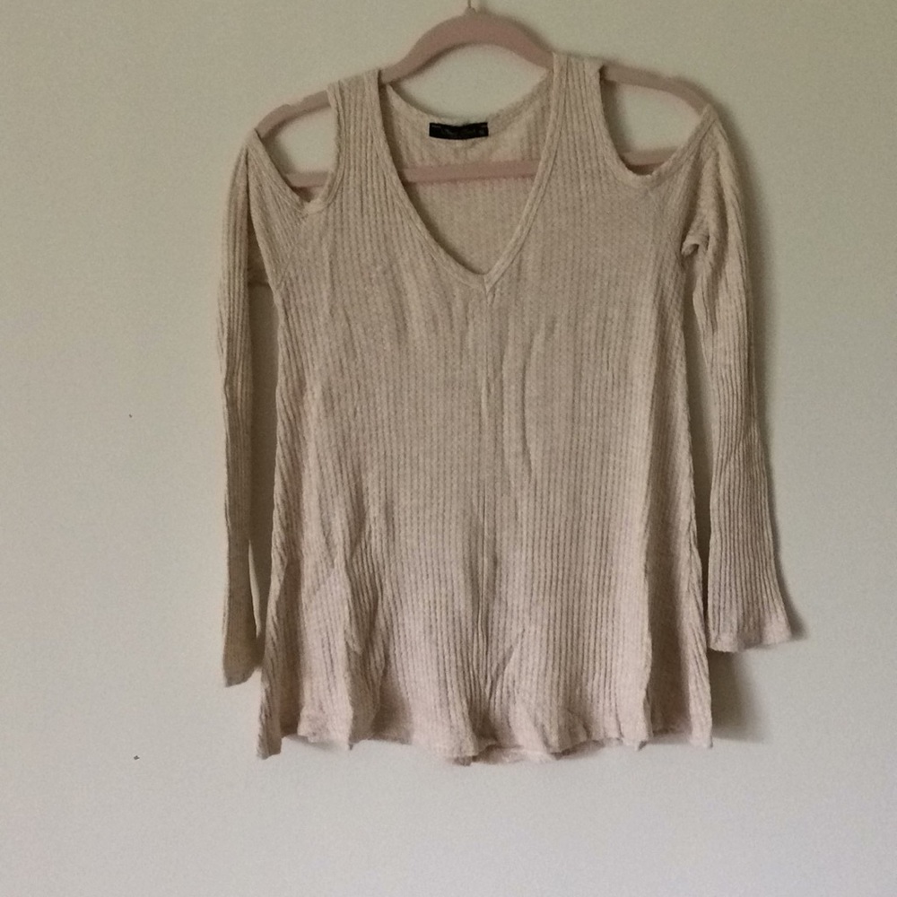 ☃️Cold Shoulder Waffle Fabric Sweater ❄️